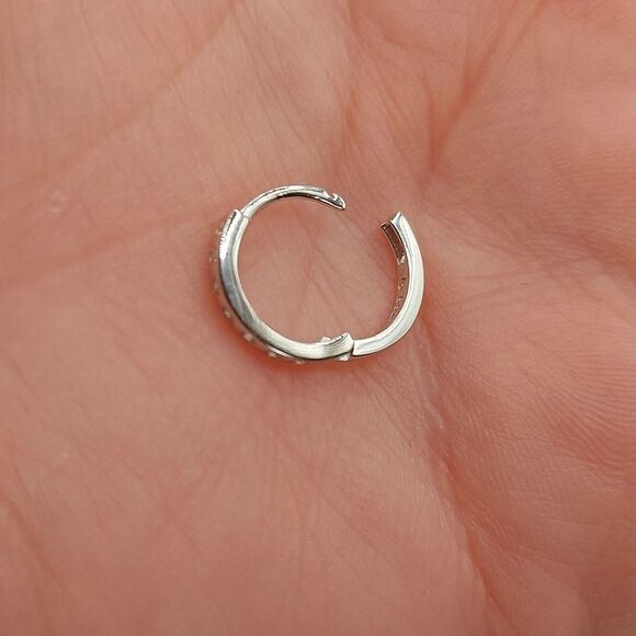 Platinum Plated 925 Sterling Silver Minimalist Huggies Earrings - Picture 9 of 10